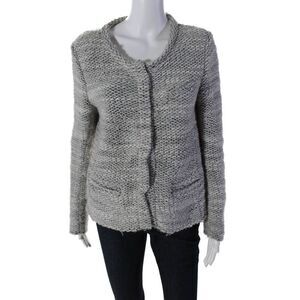 IRO Womens Chunky Knit Gray Button Front Long Sleeve Sweater Top Size 40